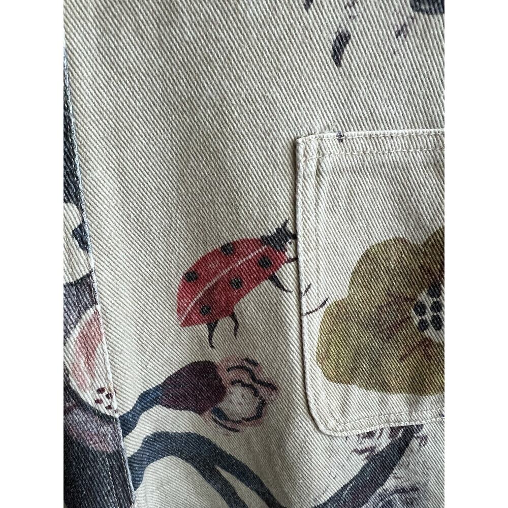SM WARDROBE Floral Ladybug Cotton Canvas Wide Leg Gardening Overalls Jumper Sz L - Picture 7 of 16